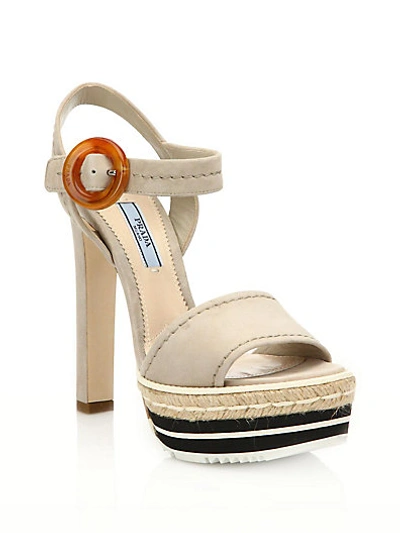 Prada Microsole Suede Platform Sandals In Oltremare