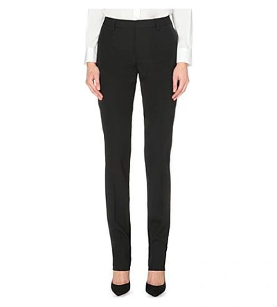 Shop Saint Laurent Satin-trim Slim High-rise Trousers In Black