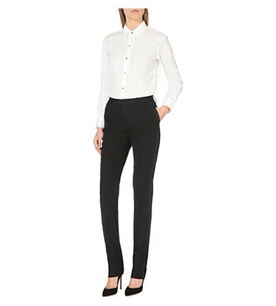 Shop Saint Laurent Satin-trim Slim High-rise Trousers In Black