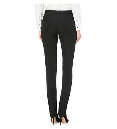 Shop Saint Laurent Satin-trim Slim High-rise Trousers In Black