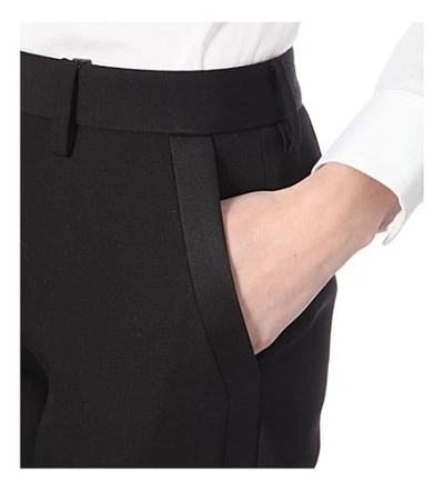Shop Saint Laurent Satin-trim Slim High-rise Trousers In Black