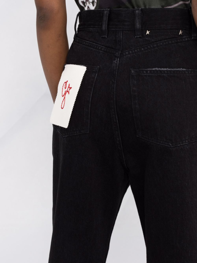 Shop Golden Goose Logo-patch Straight-leg Trousers In Schwarz