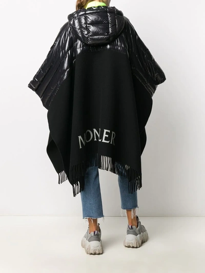 Shop Moncler Fringed Hooded Poncho In Black