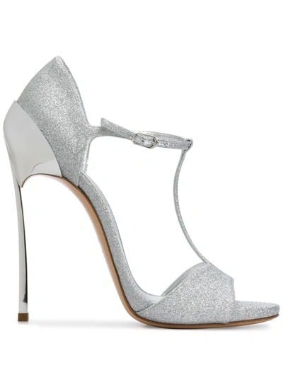 Shop Casadei Glitter Stiletto Sandals In Silver