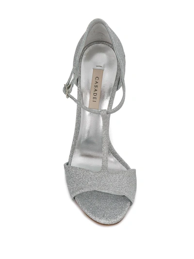 Shop Casadei Glitter Stiletto Sandals In Silver
