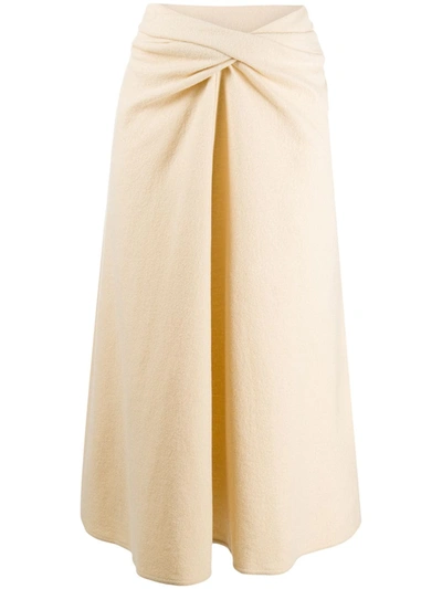 Shop Lemaire Twist Detail Midi Skirt In Neutrals