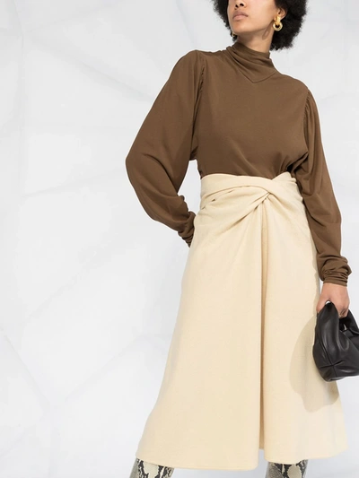 Shop Lemaire Twist Detail Midi Skirt In Neutrals
