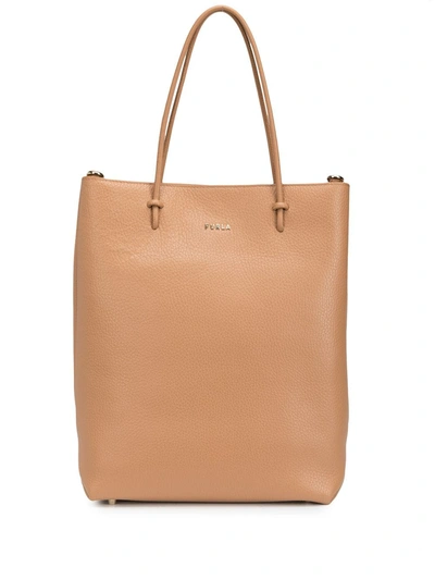 Shop Furla Essential Leather Shopper Tote In Neutrals