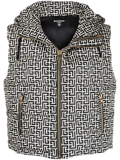 Shop Balmain Monogram-pattern Sleeveless Padded Gilet In Black