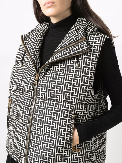 Shop Balmain Monogram-pattern Sleeveless Padded Gilet In Black