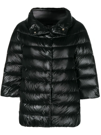 Shop Herno 3/4 Sleeve Puffer Jacket In Black