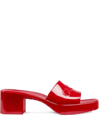 Shop Gucci Logo Low-heel Slide Sandals In Red