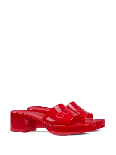 Shop Gucci Logo Low-heel Slide Sandals In Red