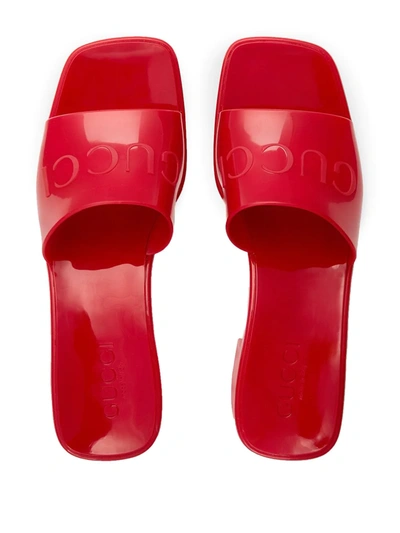 Shop Gucci Logo Low-heel Slide Sandals In Red