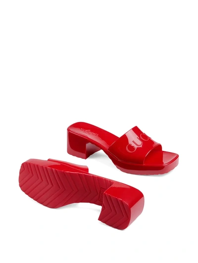 Shop Gucci Logo Low-heel Slide Sandals In Red