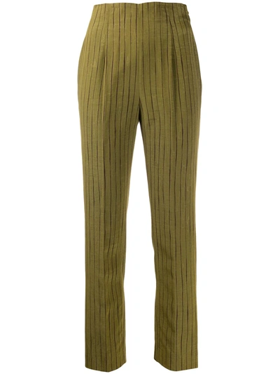 Pre-owned Romeo Gigli 1990's Striped Skinny Cropped Trousers In Green