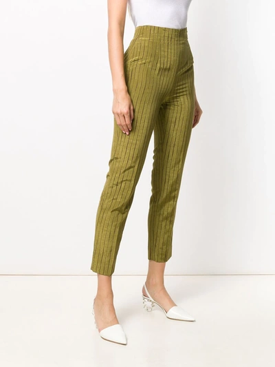 Pre-owned Romeo Gigli 1990's Striped Skinny Cropped Trousers In Green