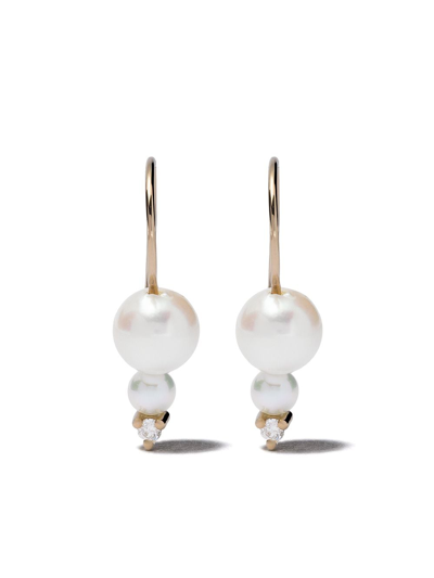Shop Mizuki 14kt Gold Sea Of Beauty Double Akoya Pearl Diamond Earrings