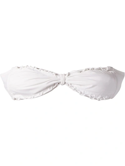 Shop Amir Slama Ruffled Trim Bandeau Bikini Top In White