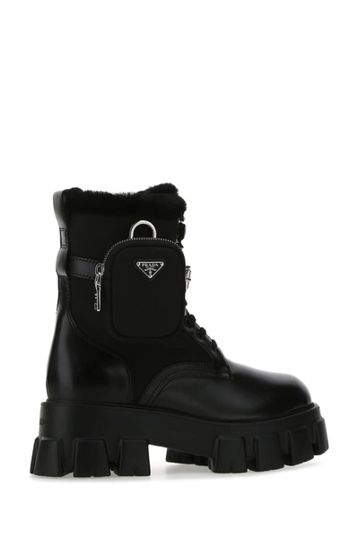 Prada Monolith Lace-up Boots In Black | ModeSens