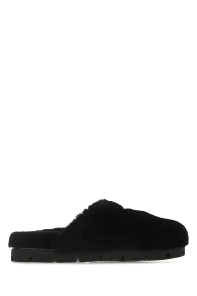 Shop Prada Black Shearling Slippers Nd  Uomo 9+