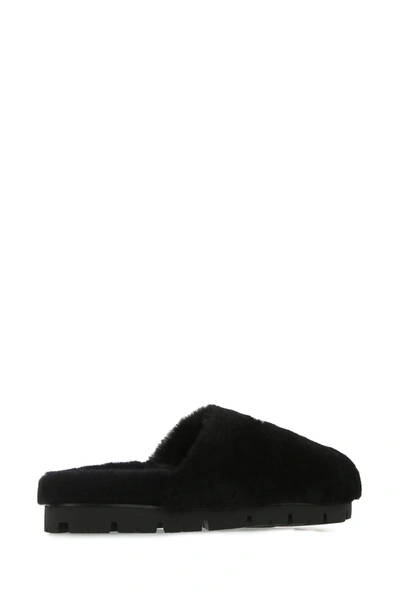 Shop Prada Black Shearling Slippers Nd  Uomo 9+