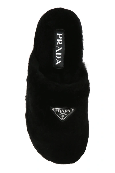 Shop Prada Black Shearling Slippers Nd  Uomo 9+