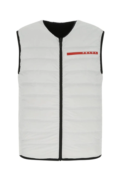 Shop Prada Chalk Polyester Reversible Sleeveless Down Jacket  White  Uomo Xl