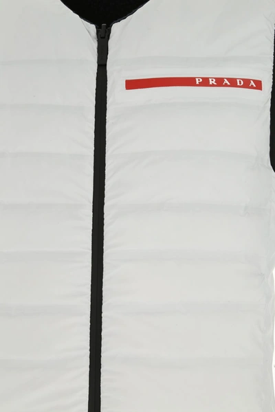 Shop Prada Chalk Polyester Reversible Sleeveless Down Jacket  White  Uomo Xl