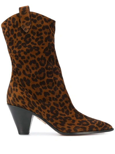 Shop Aquazzura Animal Print Western-inspired Boots In Brown