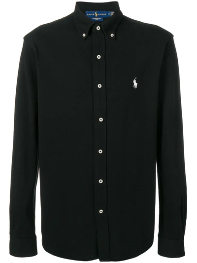 Shop Polo Ralph Lauren Logo Embroidered Button-down Shirt In Black