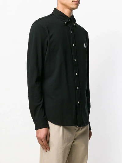 Shop Polo Ralph Lauren Logo Embroidered Button-down Shirt In Black