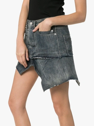 Shop Rick Owens Asymmetric Hem Denim Mini Skirt In Black