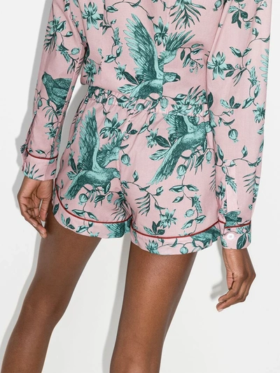 Shop Desmond & Dempsey Bromley Parrot-print Cotton Pyjama Set In Pink