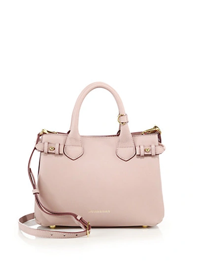 Shop Burberry Banner Small Leather & House Check Canvas Satchel In Pale Orchid