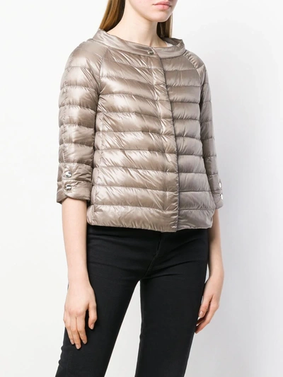 Shop Herno 3/4 Sleeve Padded Jacket In Neutrals