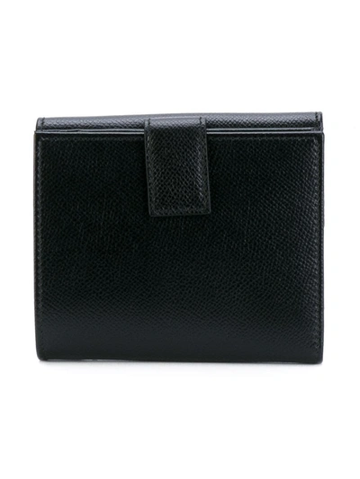 Ferragamo Hammered Leather Gold Gancini Compact Wallet In Black