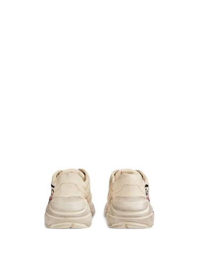 Gucci Men's Rhyton Leather Sneakers With Mouth Print In White