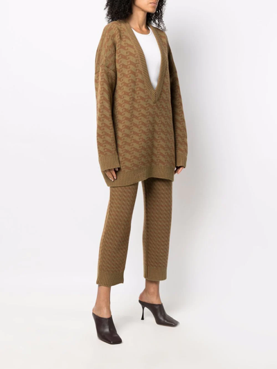 Jejia V-neck Jacquard Sweater In Brown