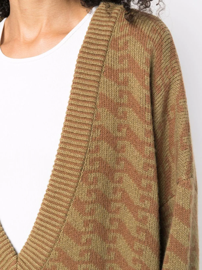 Shop Jejia Jacquard V-neck Knitted Jumper In Brown