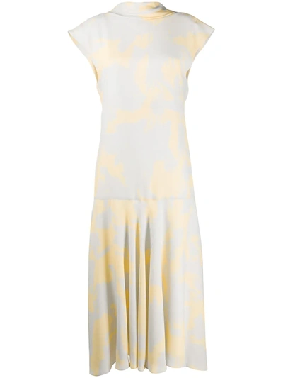 Shop Proenza Schouler Brush Print Cowl-back Dress In Butter/grey Big Brush