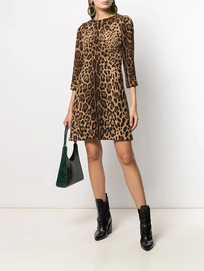 Dolce & Gabbana Short Leopard Print Dress In Double Crêpe In Neutrals