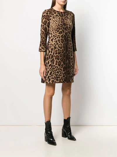 Dolce & Gabbana Short Leopard Print Dress In Double Crêpe In Neutrals