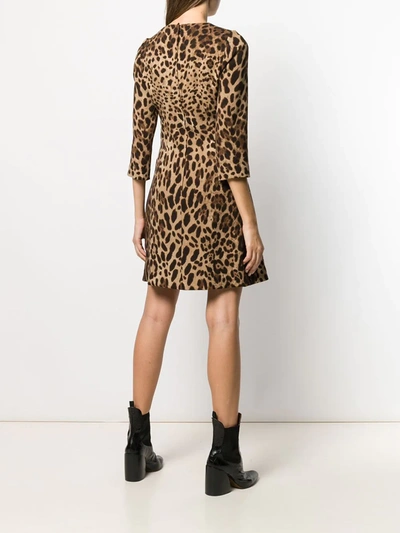 Dolce & Gabbana Short Leopard Print Dress In Double Crêpe In Neutrals