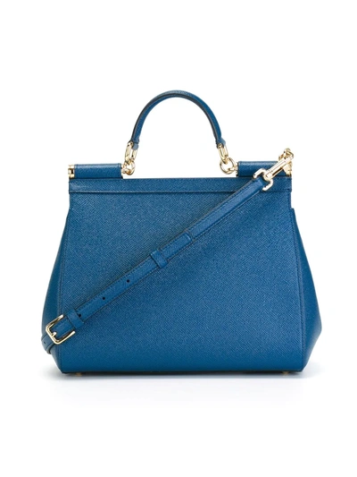 Shop Dolce & Gabbana Medium Sicily Leather Top-handle Ba In Blue