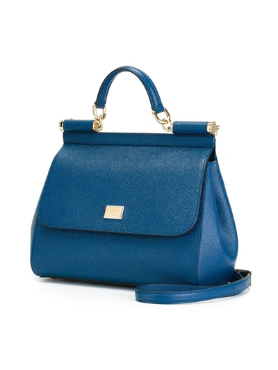 Shop Dolce & Gabbana Medium Sicily Leather Top-handle Ba In Blue