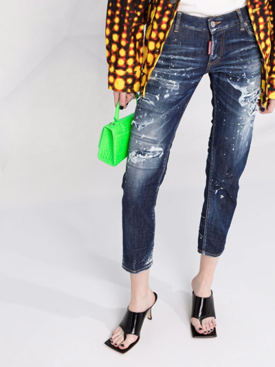 Shop Dsquared2 Cropped Distressed Denim Jeans In Blue