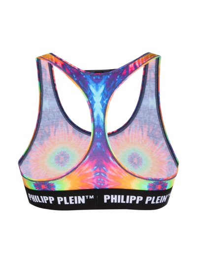 Shop Philipp Plein Tie-dye Logo-undebrand Bra In Blue