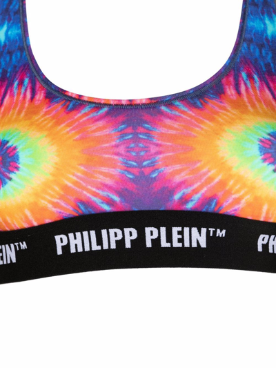 Shop Philipp Plein Tie-dye Logo-undebrand Bra In Blue