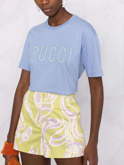 Shop Emilio Pucci Logo-print Crew-neck T-shirt In Blau